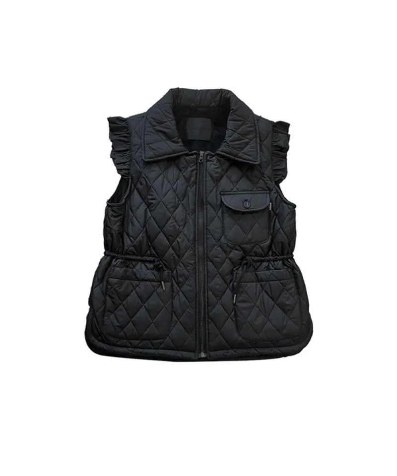 BENECIA 12 Frill Quilted Vest - Black