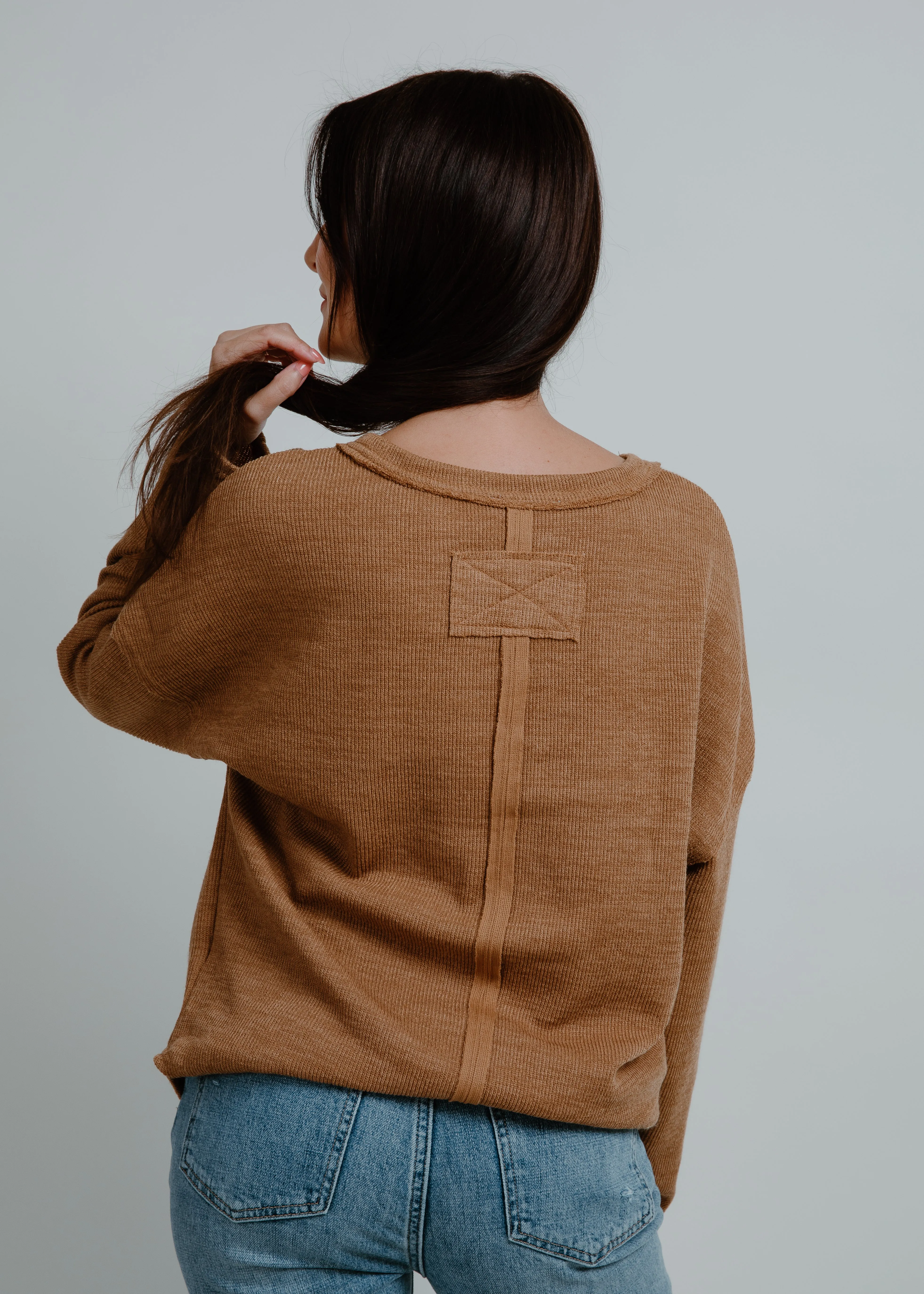 Benton Solid Notch Neck Knit Top - Almond