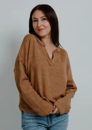 Benton Solid Notch Neck Knit Top - Almond