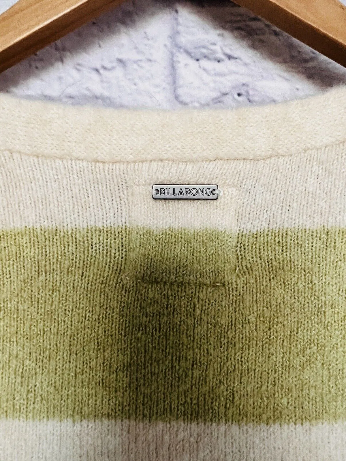 BILLABONG Womens Sweater Crop Sz M Lime/Cream Cozy Soft Cardigan
