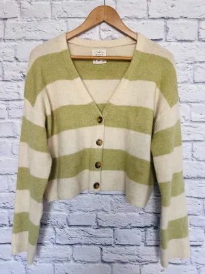 BILLABONG Womens Sweater Crop Sz M Lime/Cream Cozy Soft Cardigan