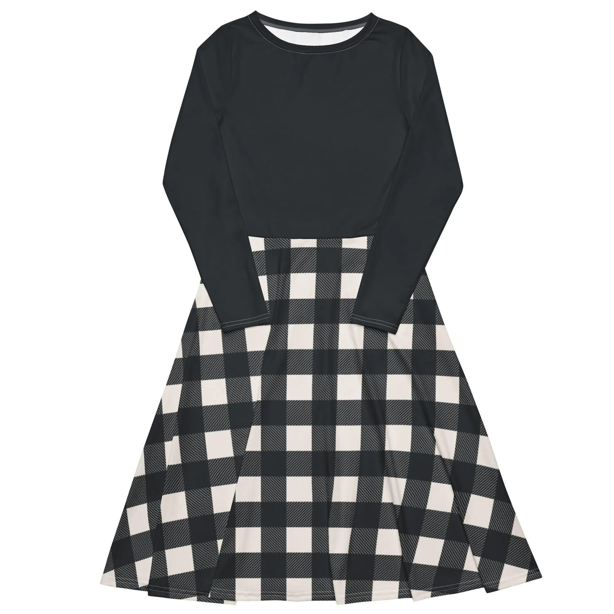 Black & White Buffalo Check Midi Dress (S-6XL)
