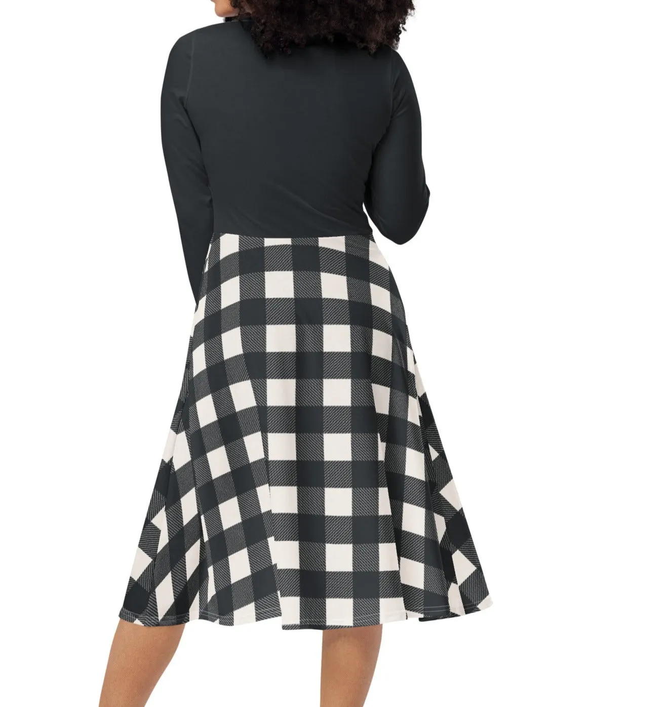 Black & White Buffalo Check Midi Dress (S-6XL)