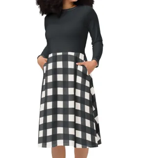 Black & White Buffalo Check Midi Dress (S-6XL)