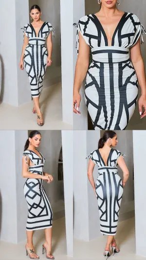 Black and White Midi Dress