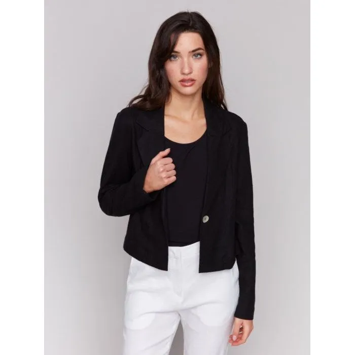 Black Cropped Linen Blend Blazer