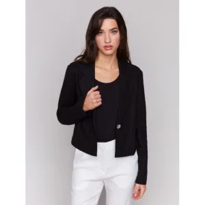Black Cropped Linen Blend Blazer