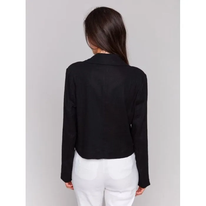 Black Cropped Linen Blend Blazer