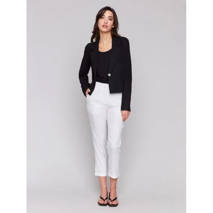 Black Cropped Linen Blend Blazer