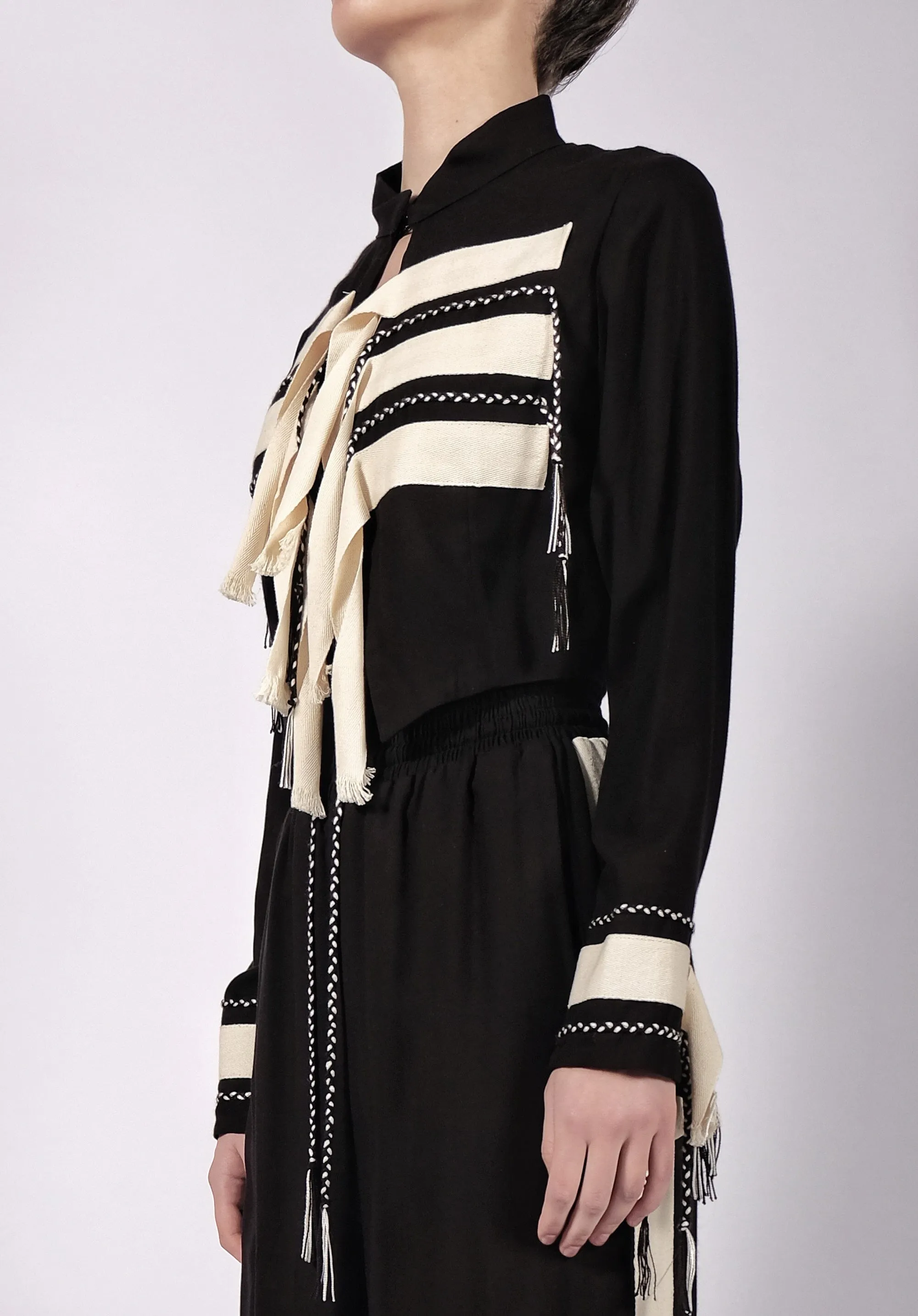Black Washed Cotton Crop Blazer