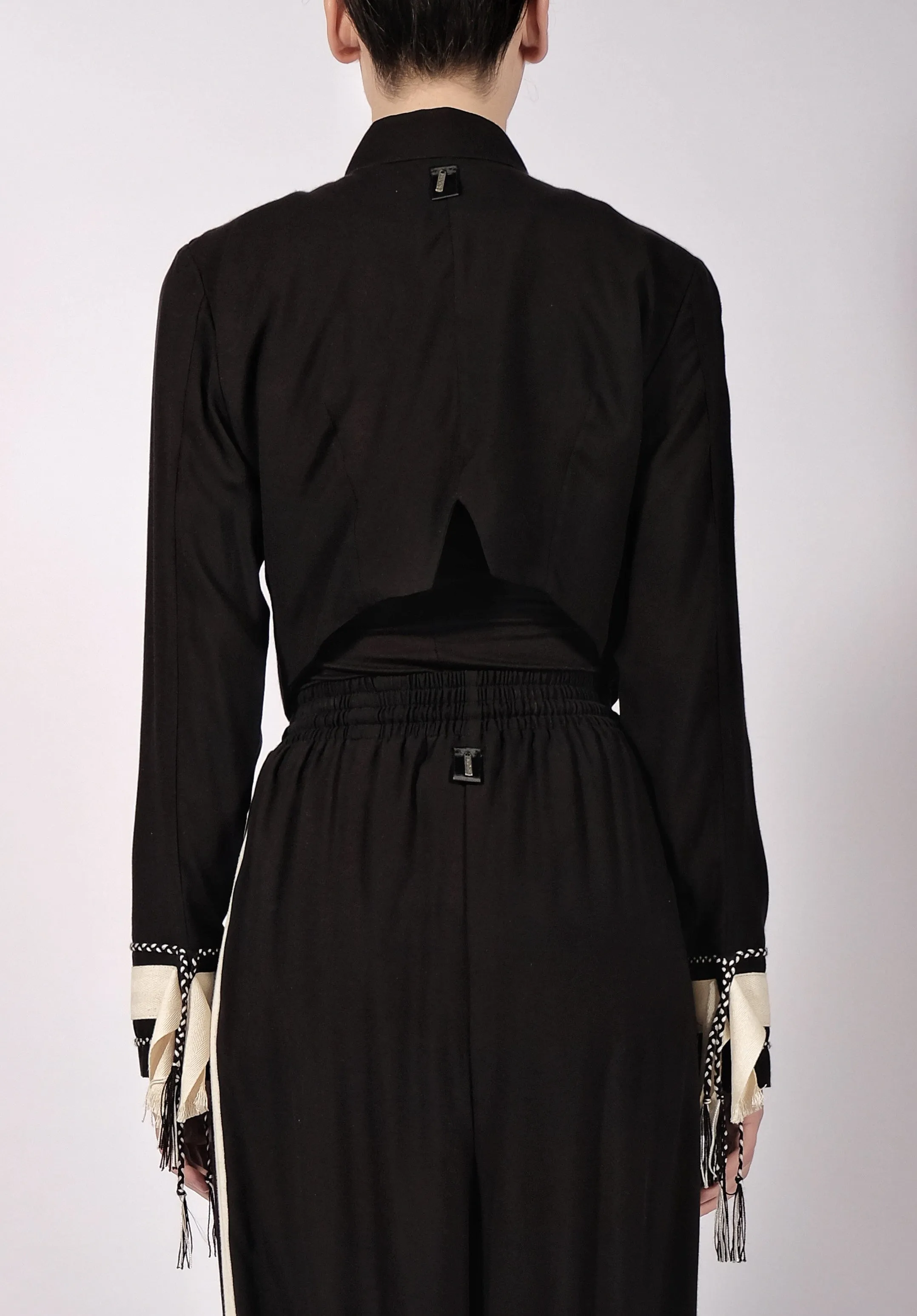 Black Washed Cotton Crop Blazer