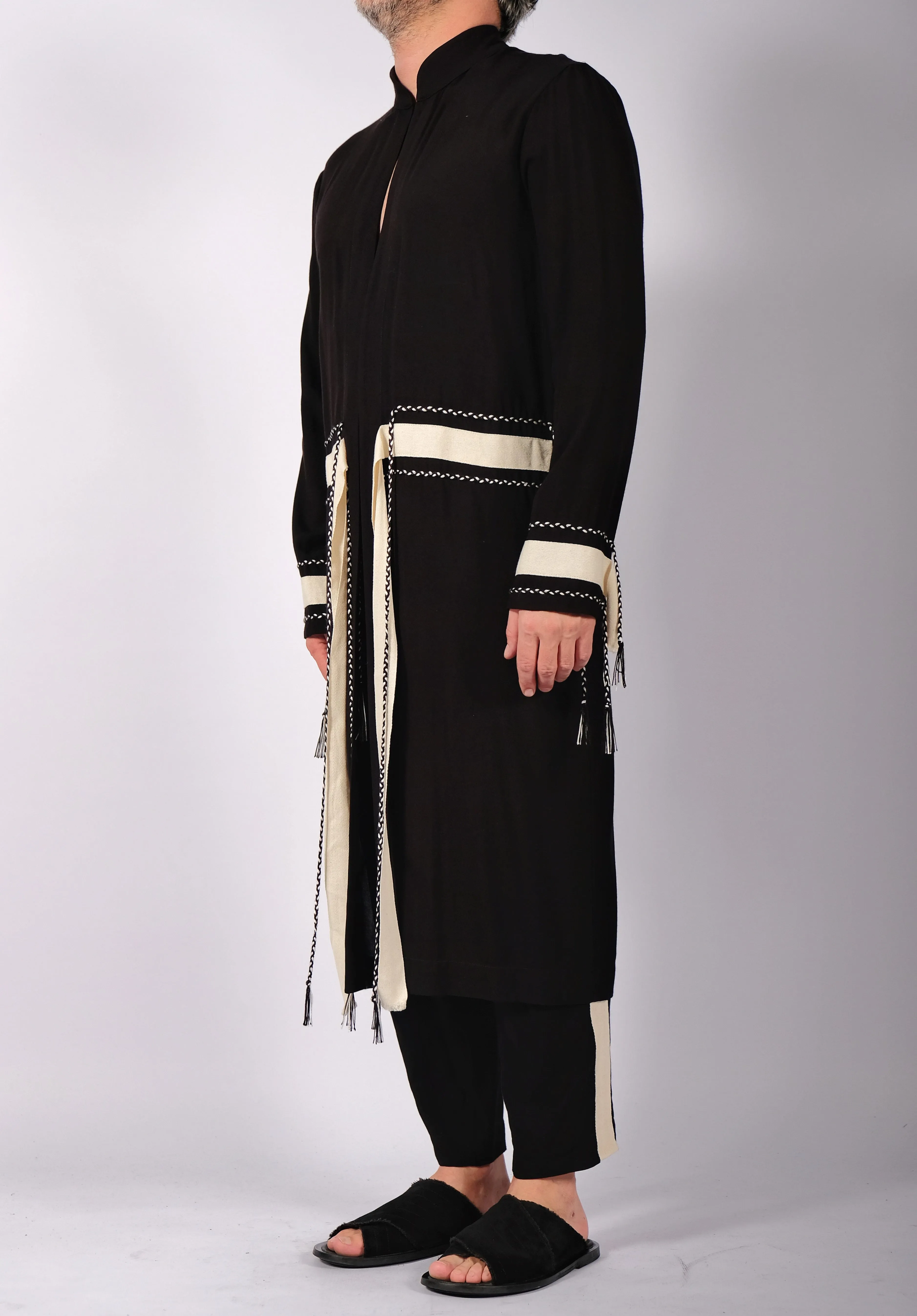 Black Washed Cotton Robe Midi
