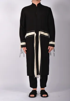 Black Washed Cotton Robe Midi