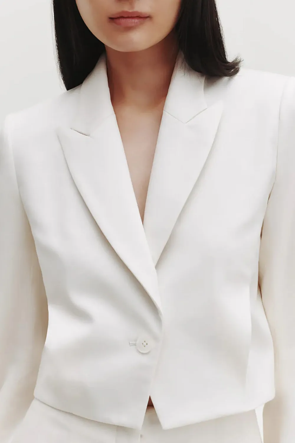 Blazer with Pleat Placket in Cotton Tux Wool Ivory