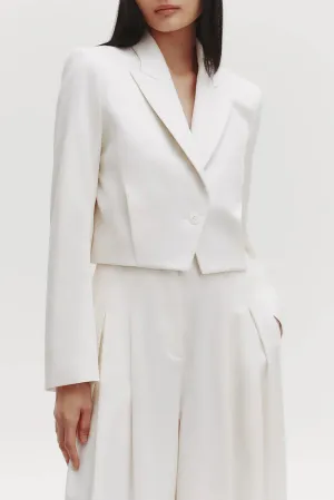Blazer with Pleat Placket in Cotton Tux Wool Ivory