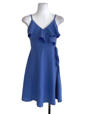 Blue Plain Wrap Dress