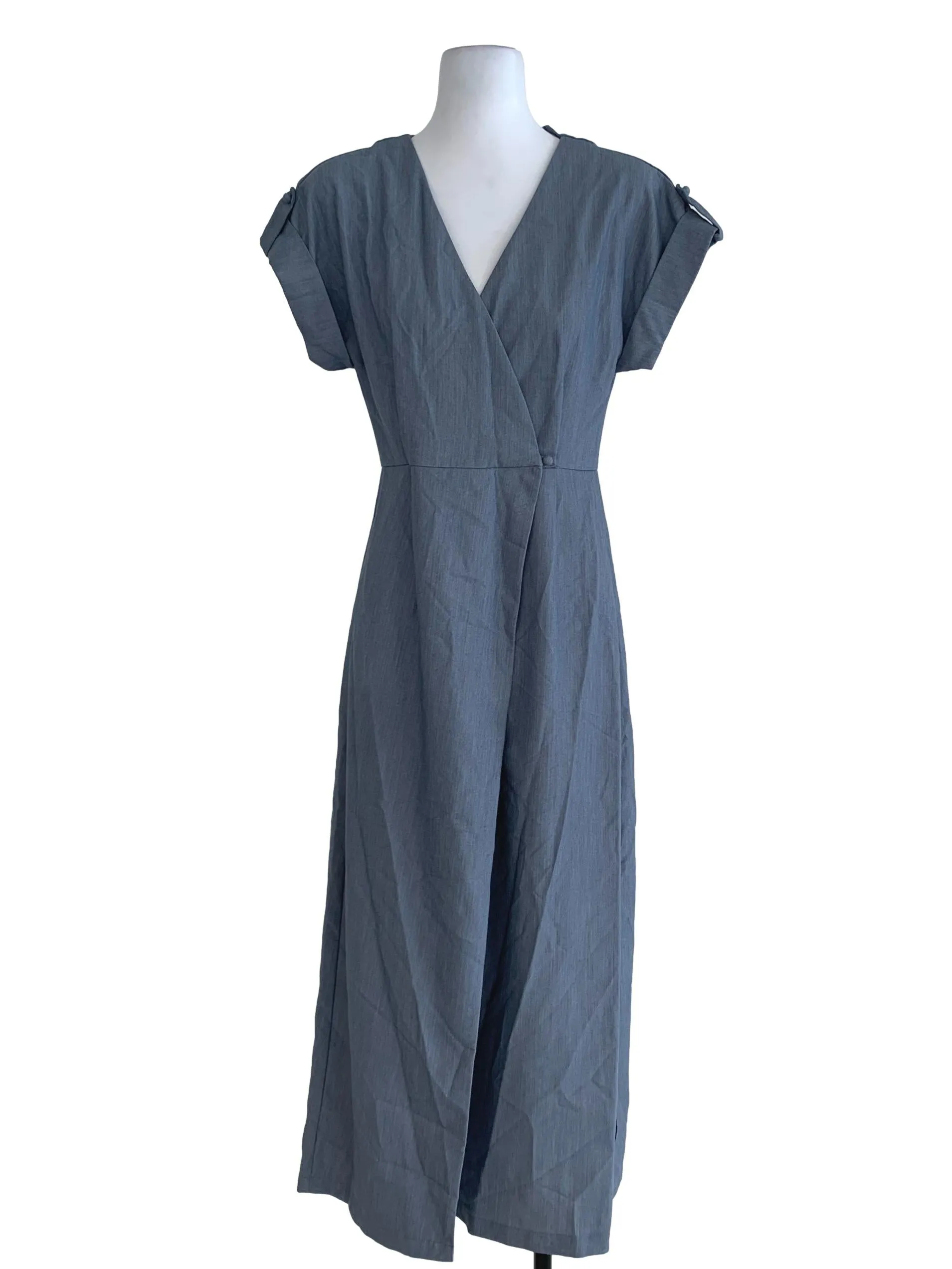 Blue Plain Wrap Dress