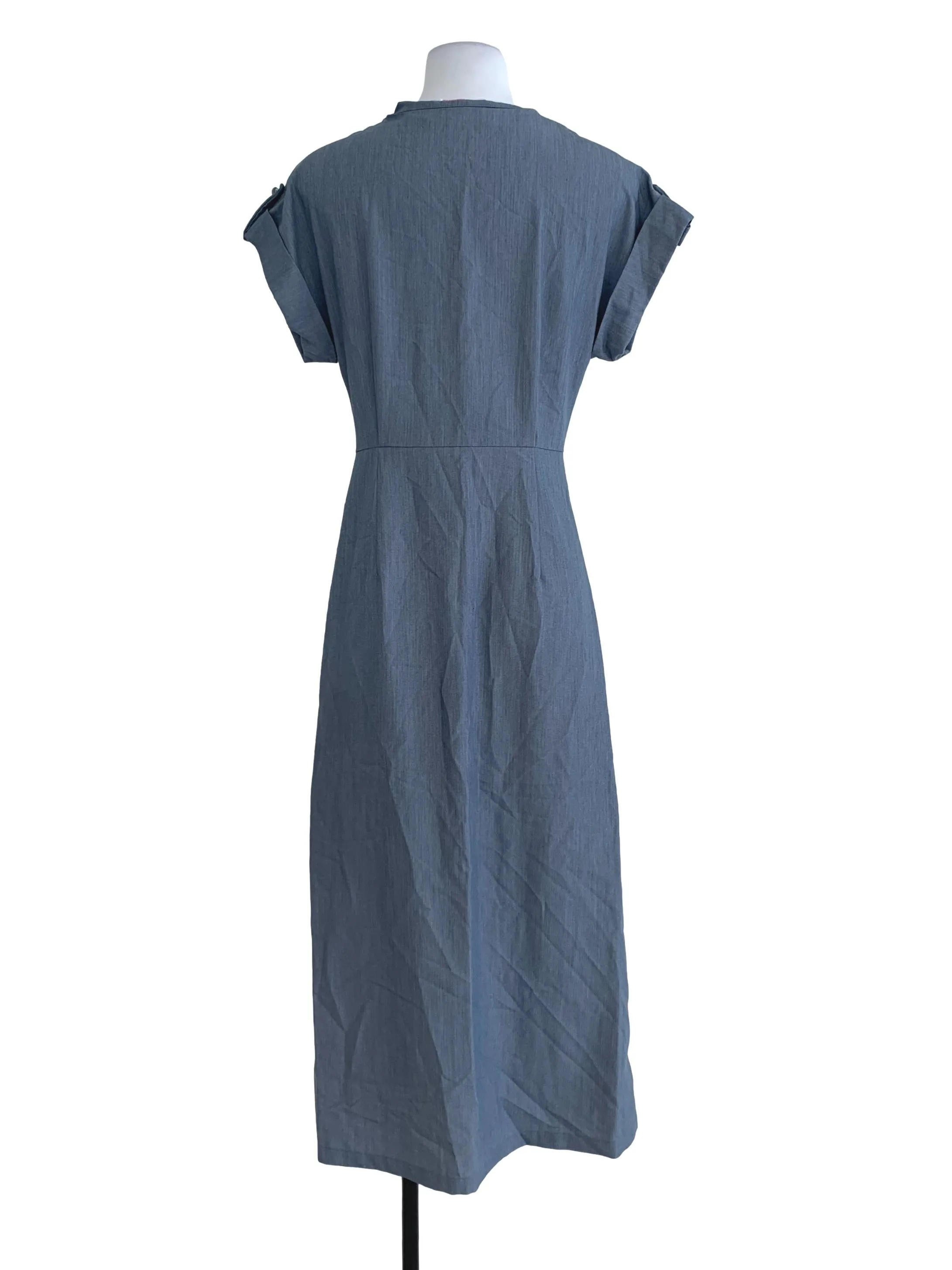 Blue Plain Wrap Dress
