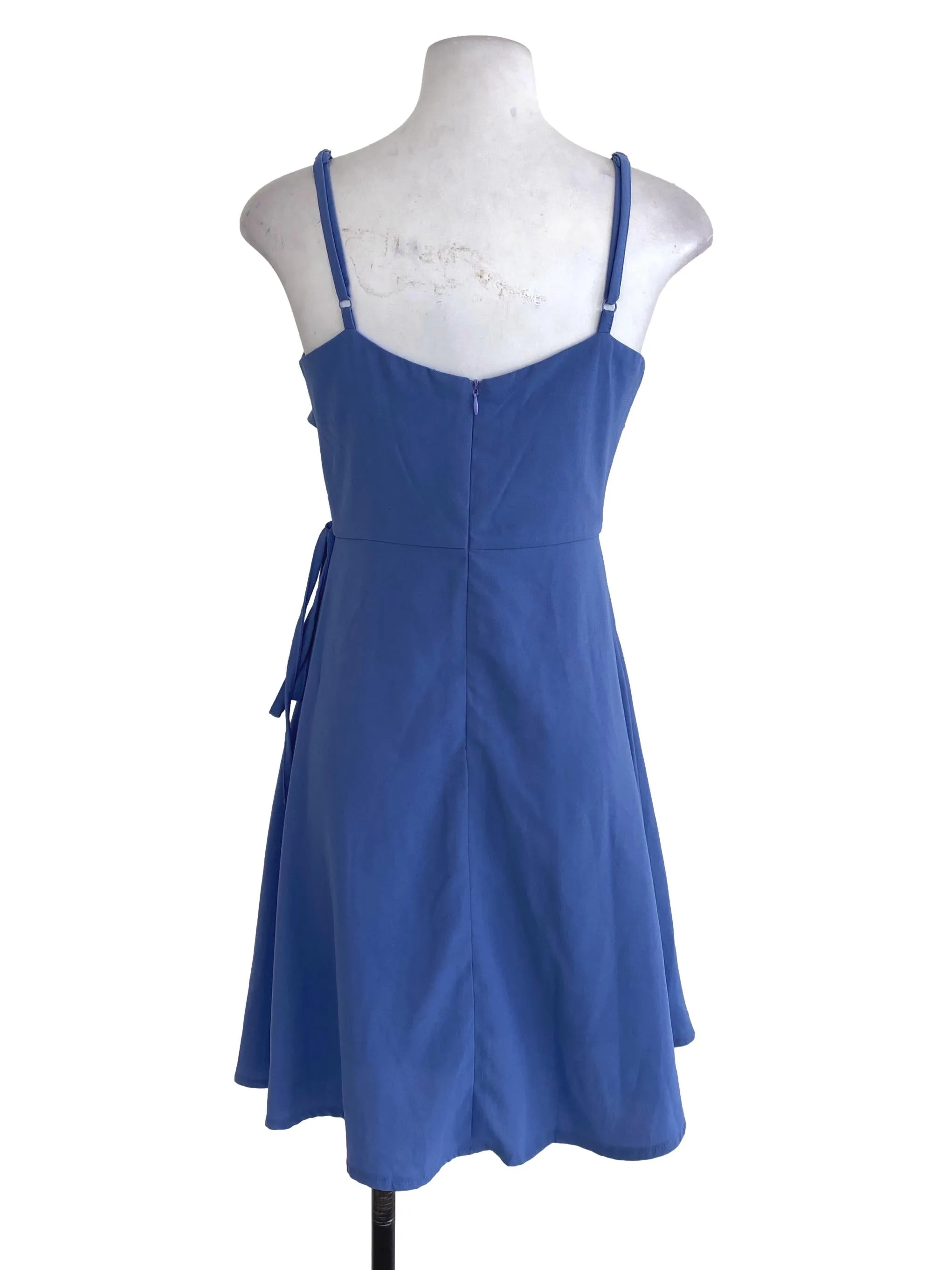Blue Plain Wrap Dress