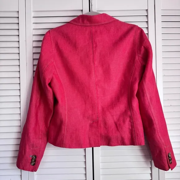 Boden Linen Pink Blazer Jacket Polka Dot Cotton Lining Contrasting Stitching 8