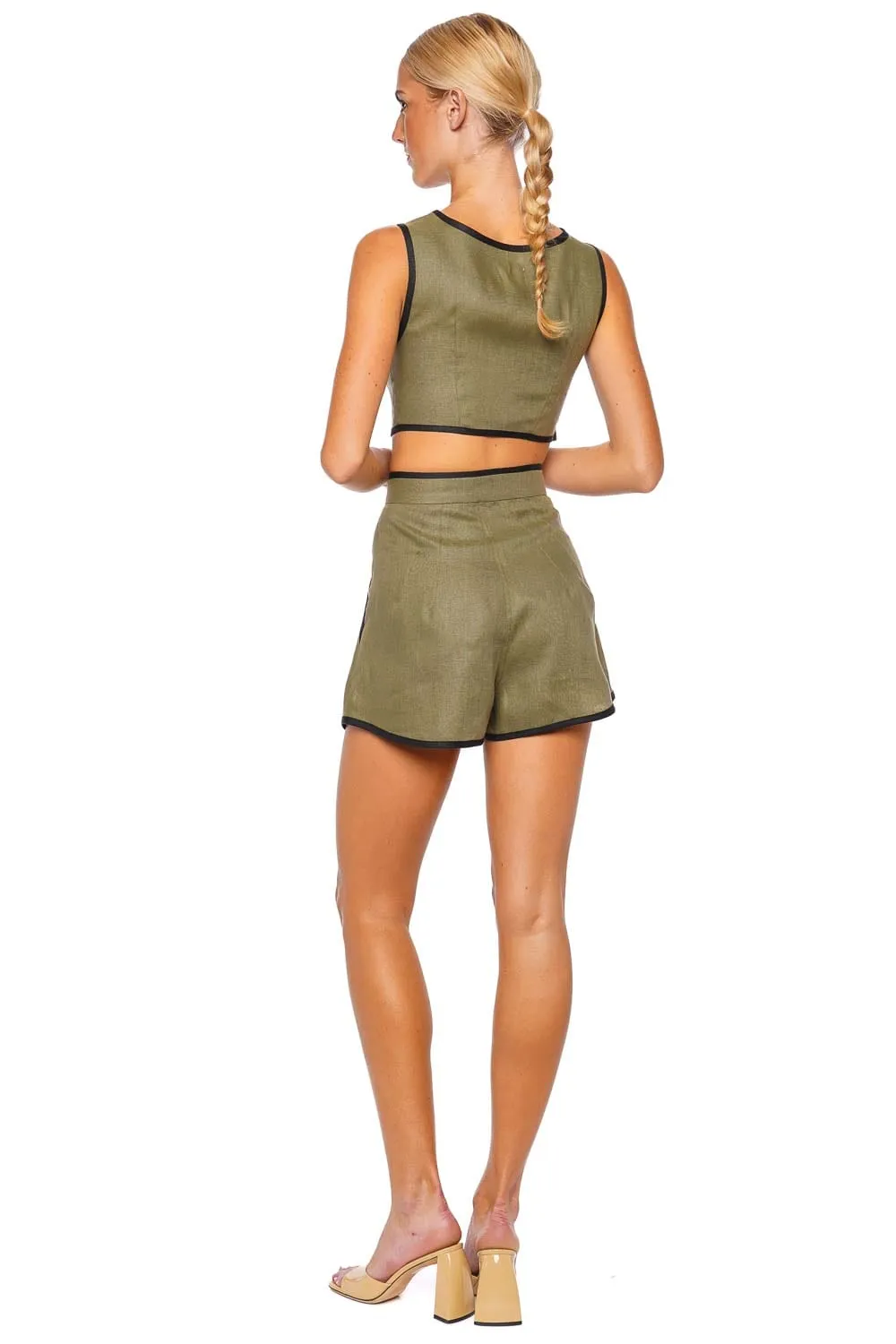Bound Army Linen Pleated Short