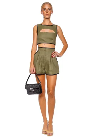Bound Army Linen Pleated Short