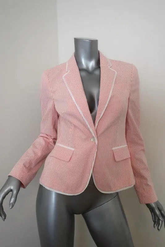 Brooks Brothers Stellita Fit Seersucker Blazer Jacket Salmon/White Size 2 NEW