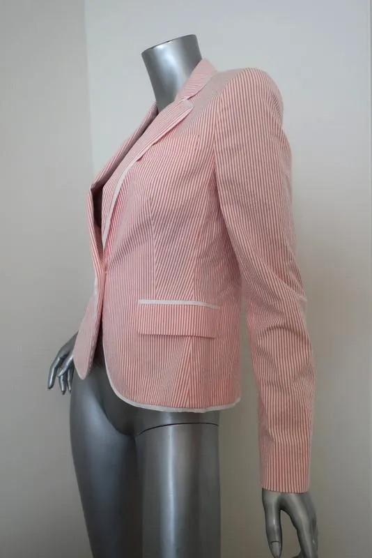 Brooks Brothers Stellita Fit Seersucker Blazer Jacket Salmon/White Size 2 NEW