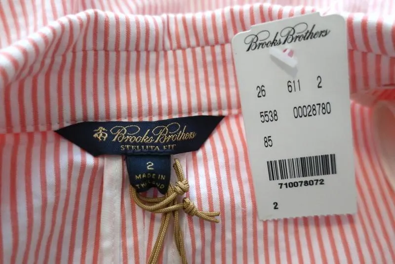 Brooks Brothers Stellita Fit Seersucker Blazer Jacket Salmon/White Size 2 NEW