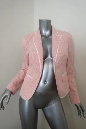 Brooks Brothers Stellita Fit Seersucker Blazer Jacket Salmon/White Size 2 NEW