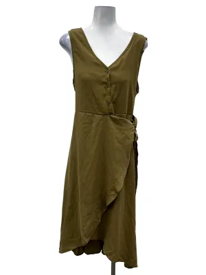 Brown V-Neck Sleeveless Wrap Dress