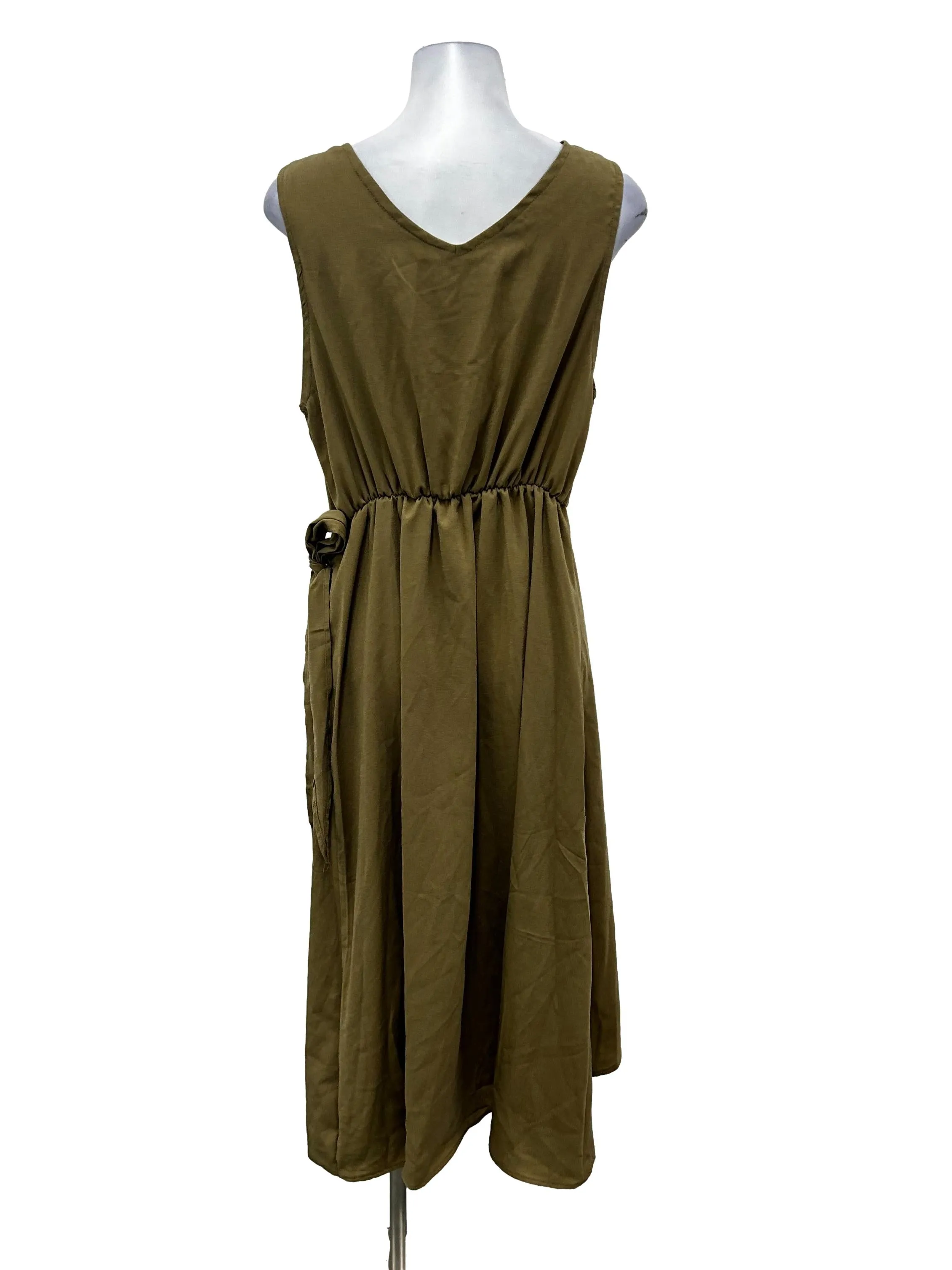 Brown V-Neck Sleeveless Wrap Dress