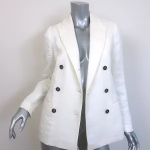Brunello Cucinelli Double Breasted Corduroy Blazer Cream Linen-Blend Size 38