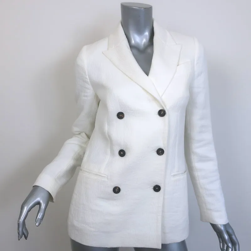 Brunello Cucinelli Double Breasted Corduroy Blazer Cream Linen-Blend Size 38
