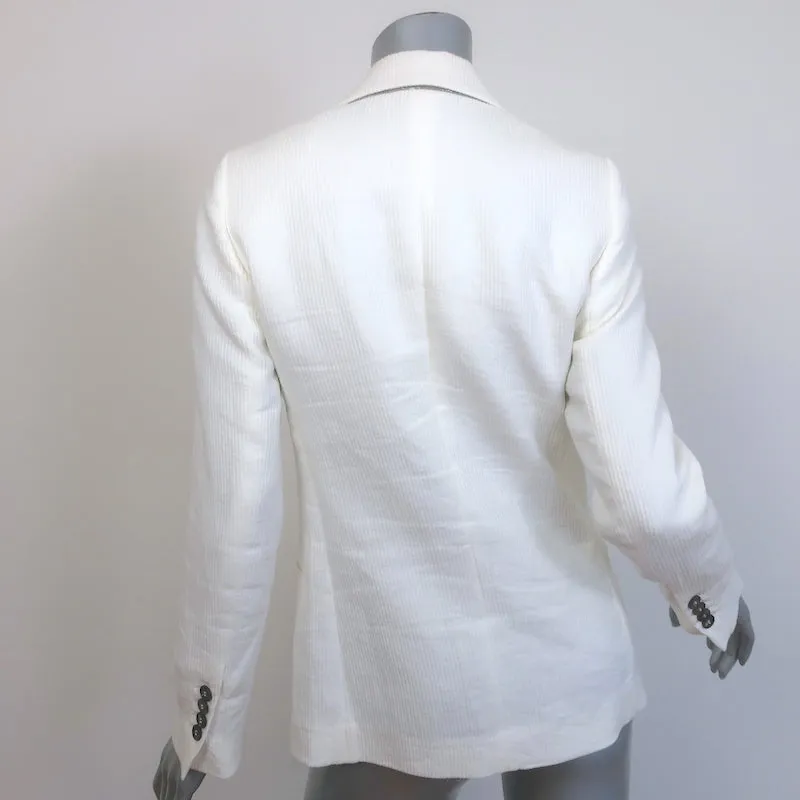 Brunello Cucinelli Double Breasted Corduroy Blazer Cream Linen-Blend Size 38