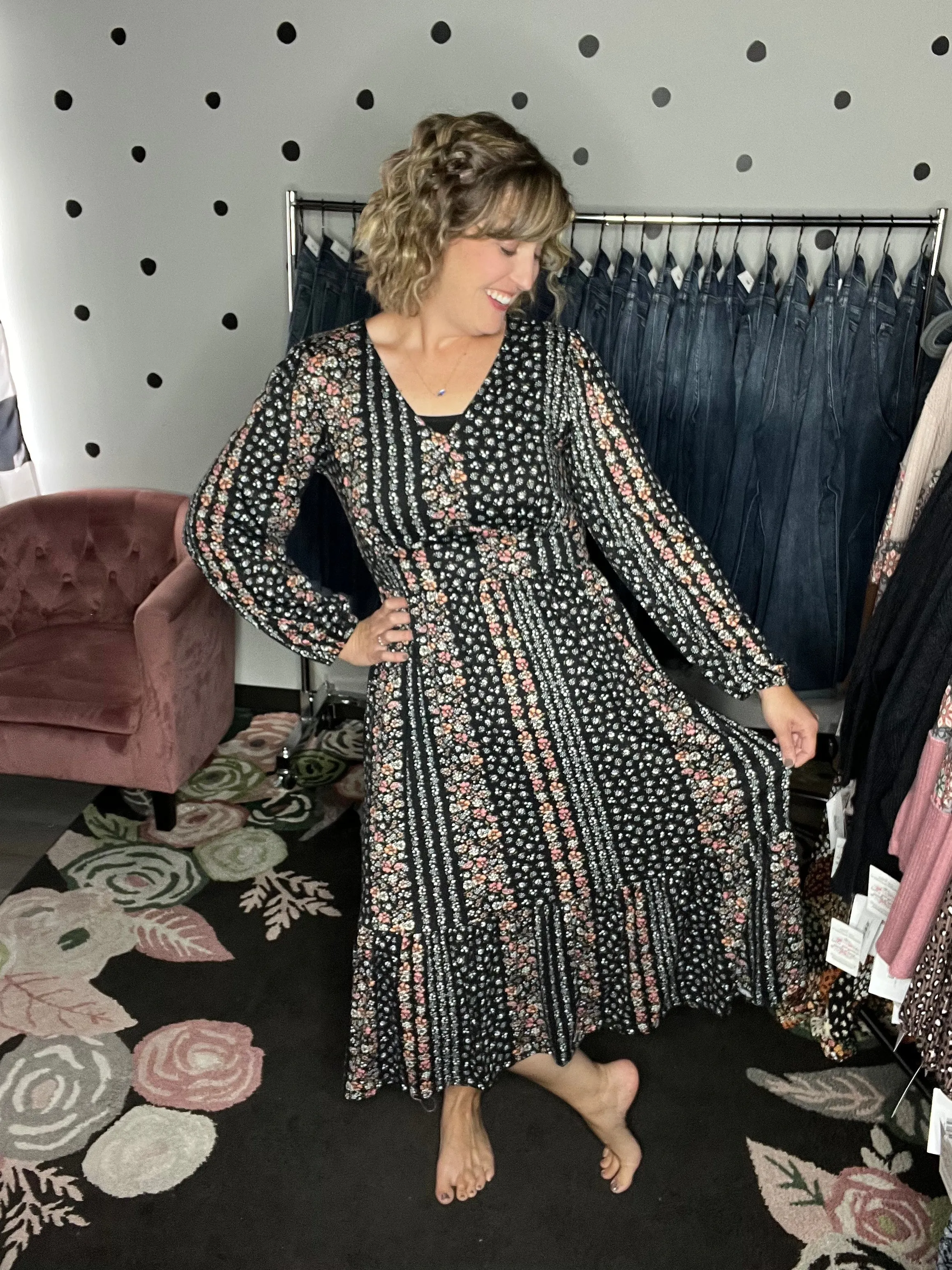 Buttery Soft Black Floral Dress