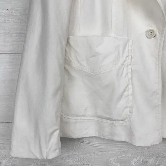 By Anthropologie Elvire Linen Blend Blazer Jacket Women 6 White Twill Preppy