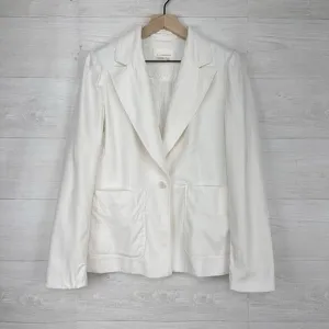 By Anthropologie Elvire Linen Blend Blazer Jacket Women 6 White Twill Preppy