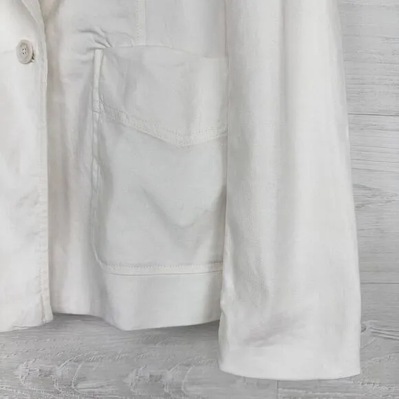 By Anthropologie Elvire Linen Blend Blazer Jacket Women 6 White Twill Preppy