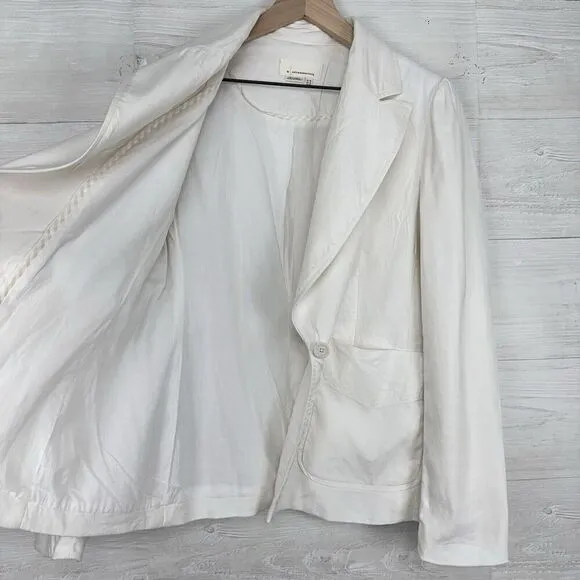 By Anthropologie Elvire Linen Blend Blazer Jacket Women 6 White Twill Preppy