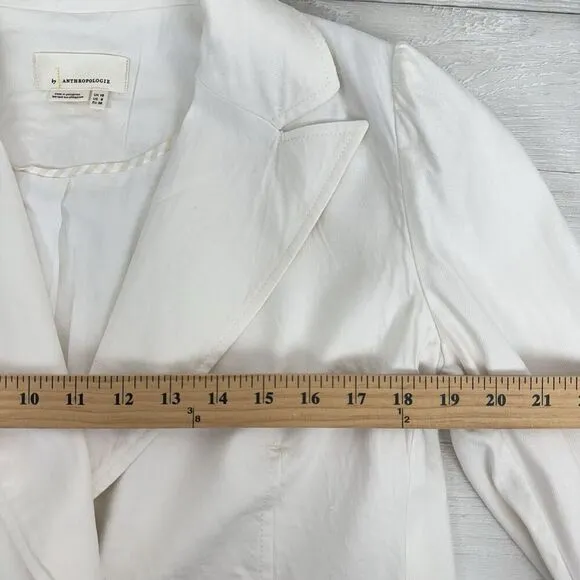 By Anthropologie Elvire Linen Blend Blazer Jacket Women 6 White Twill Preppy