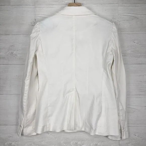 By Anthropologie Elvire Linen Blend Blazer Jacket Women 6 White Twill Preppy