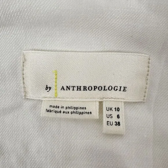 By Anthropologie Elvire Linen Blend Blazer Jacket Women 6 White Twill Preppy
