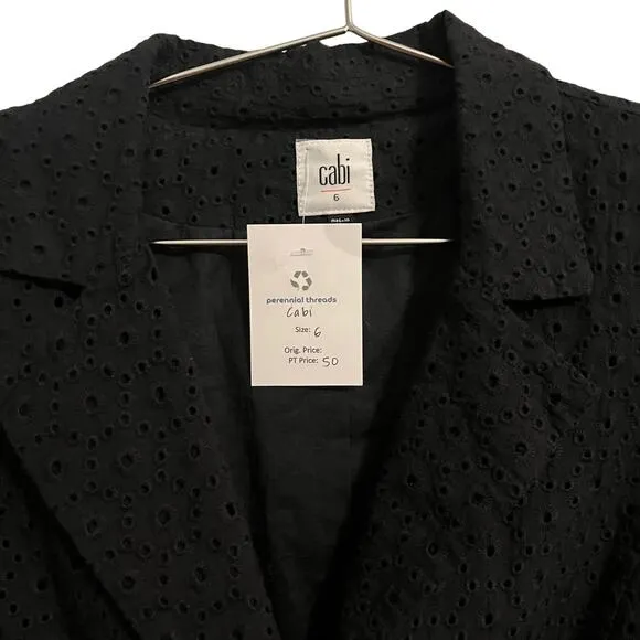 CAbi #5293 Black Eyelet Flamingo 100% cotton Blazer sz 6