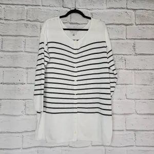 Cabi Knitted Button Up Striped Turnabout Cardigan Sweater White Size Medium 6164