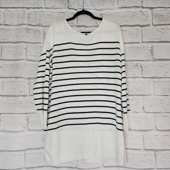Cabi Knitted Button Up Striped Turnabout Cardigan Sweater White Size Medium 6164