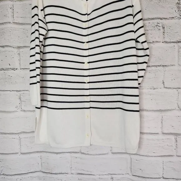 Cabi Knitted Button Up Striped Turnabout Cardigan Sweater White Size Medium 6164