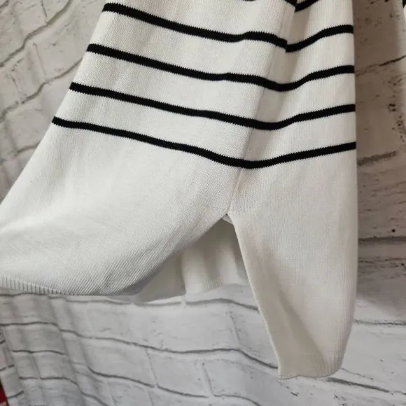 Cabi Knitted Button Up Striped Turnabout Cardigan Sweater White Size Medium 6164