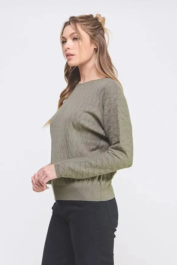 CABLE KNIT PATTERN POINTELLE SWEATER