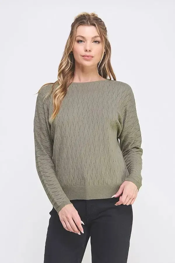 CABLE KNIT PATTERN POINTELLE SWEATER